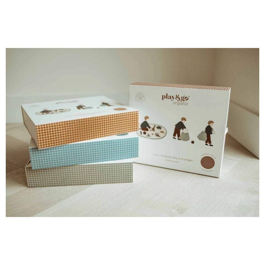 Play&Go Organic Playmat and Storage Bag (Grid Mustard)