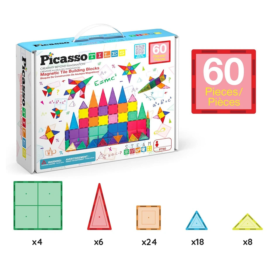 PicassoTiles Magnetic Tile Building Blocks Set (60 Pieces)