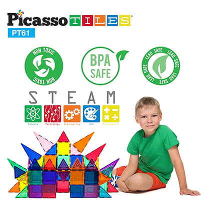 PicassoTiles Classic Magnetic Building Blocks Set ( 61 Pieces )