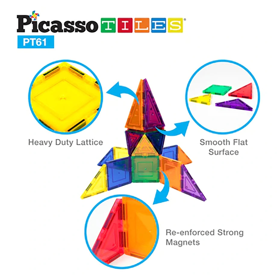 PicassoTiles Classic Magnetic Building Blocks Set ( 61 Pieces )