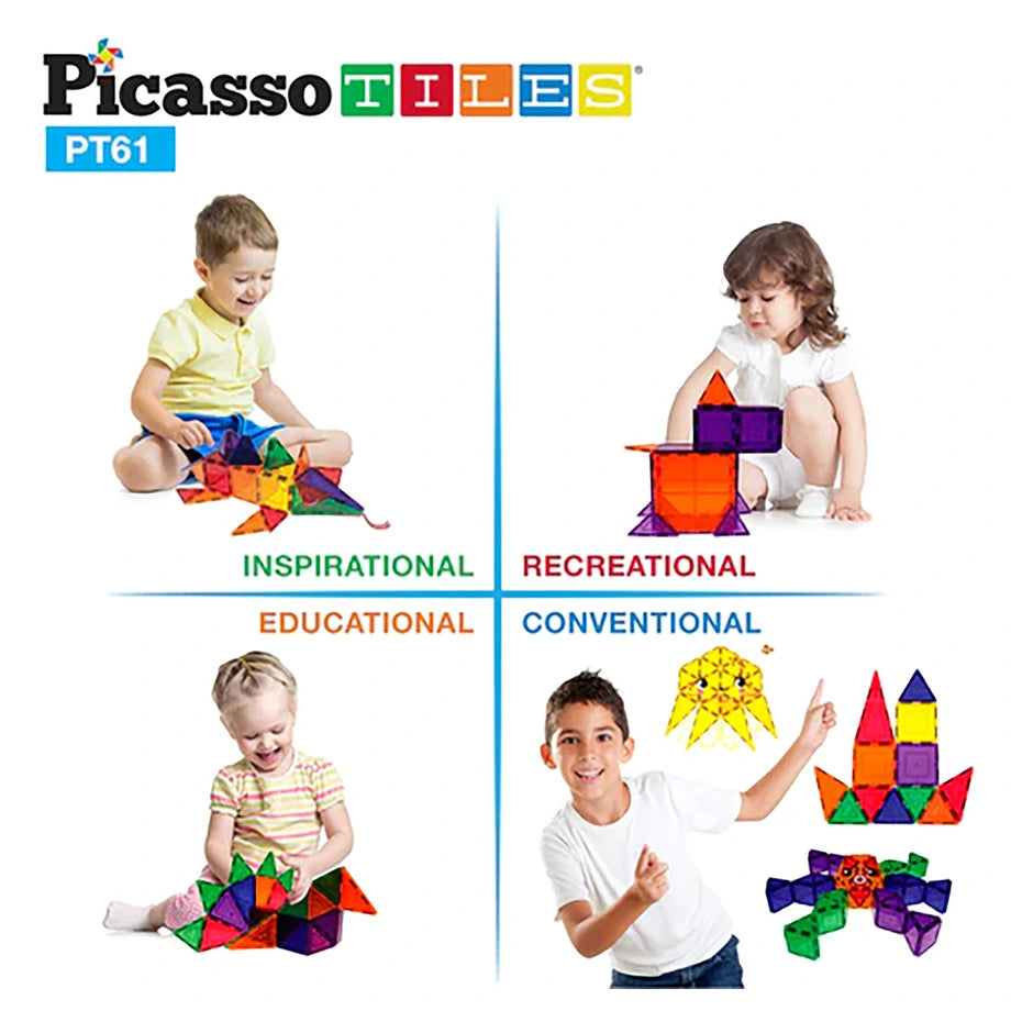 PicassoTiles Classic Magnetic Building Blocks Set ( 61 Pieces )