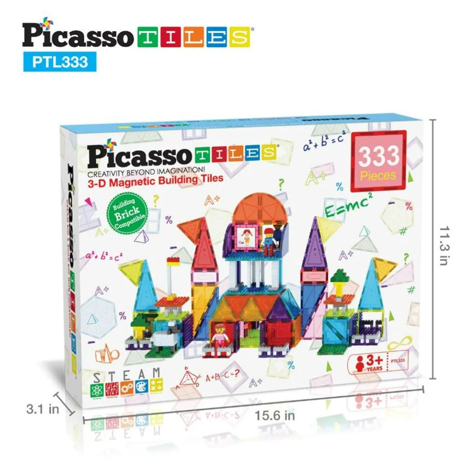 PicassoTiles Brick Blocks and Magnet Tile Combo Building Block Set (333 Pieces)