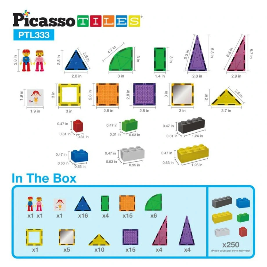PicassoTiles Brick Blocks and Magnet Tile Combo Building Block Set (333 Pieces)