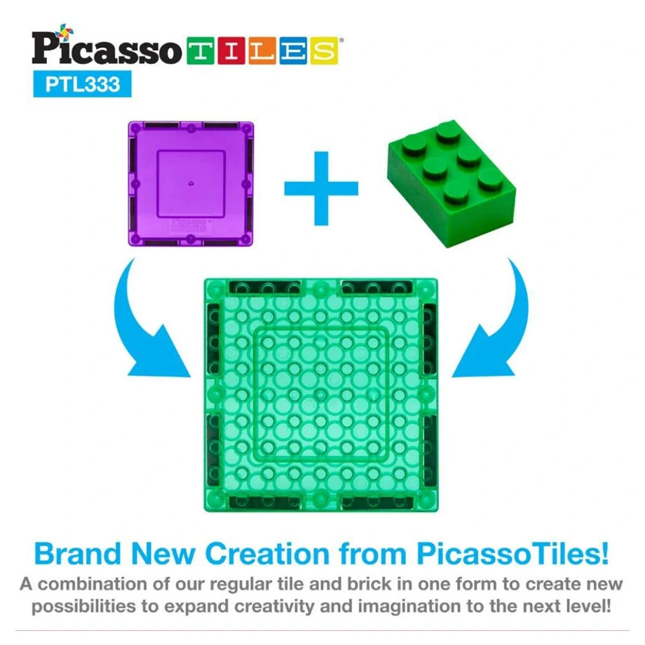 PicassoTiles Brick Blocks and Magnet Tile Combo Building Block Set (333 Pieces)