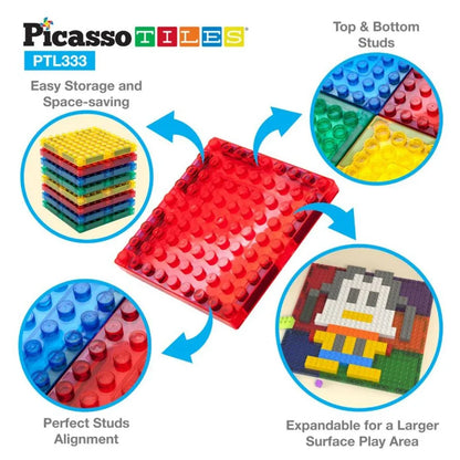 PicassoTiles Brick Blocks and Magnet Tile Combo Building Block Set (333 Pieces)