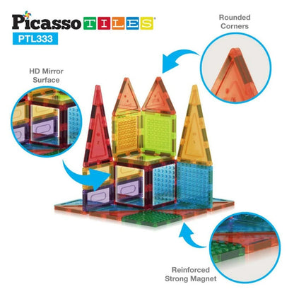 PicassoTiles Brick Blocks and Magnet Tile Combo Building Block Set (333 Pieces)