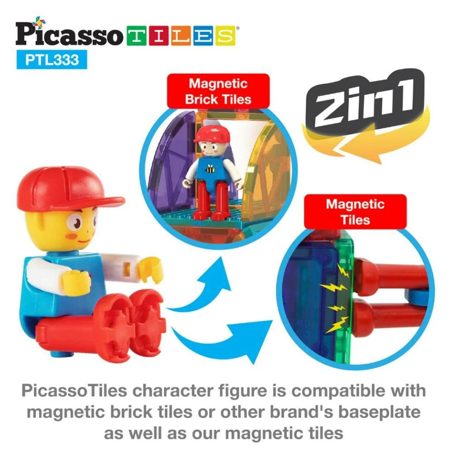 PicassoTiles Brick Blocks and Magnet Tile Combo Building Block Set (333 Pieces)