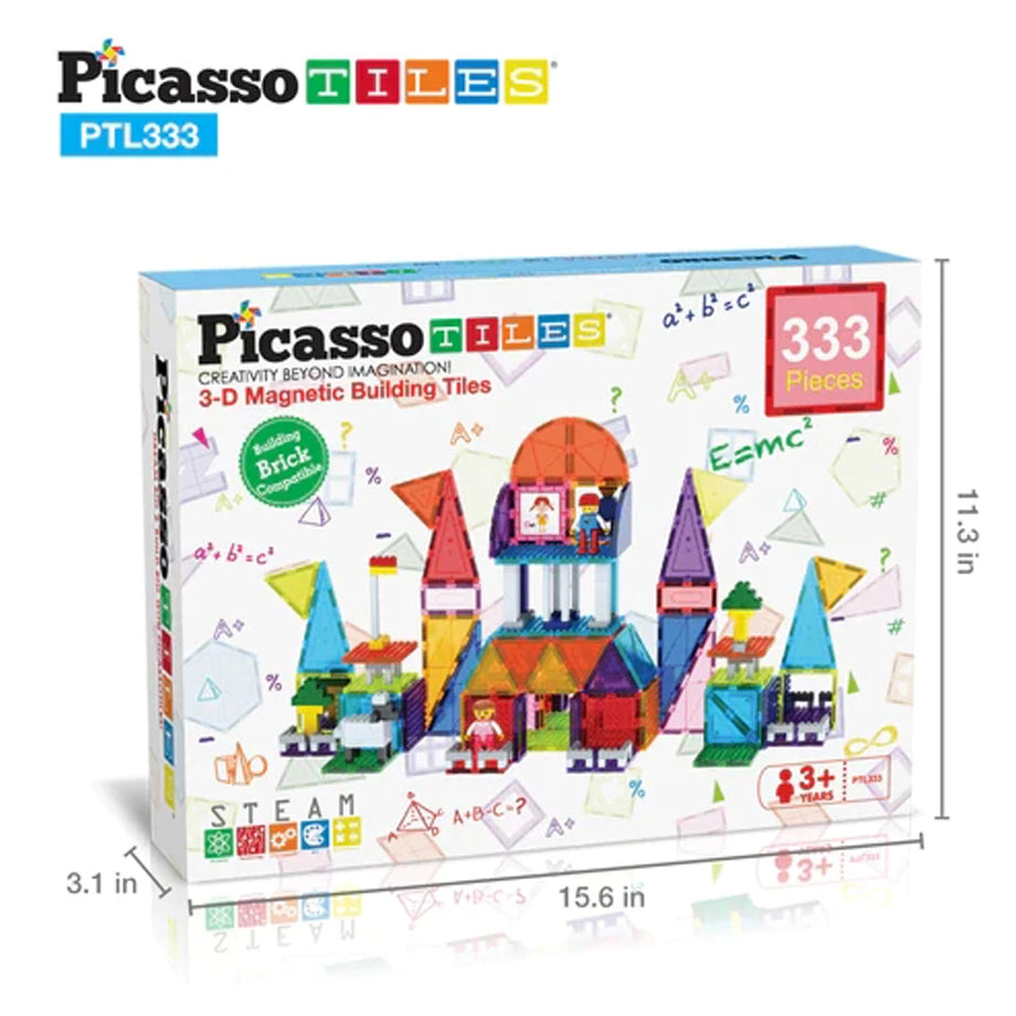 PicassoTiles Brick Blocks and Magnet Tile Combo Building Block Set (333 Pieces)