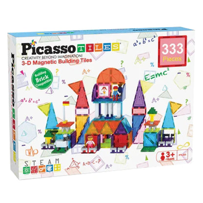 PicassoTiles Brick Blocks and Magnet Tile Combo Building Block Set (333 Pieces)