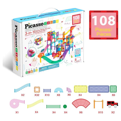 Picasso Magnetic Tiles 3-in-1 Race Track Set (108 Pieces)