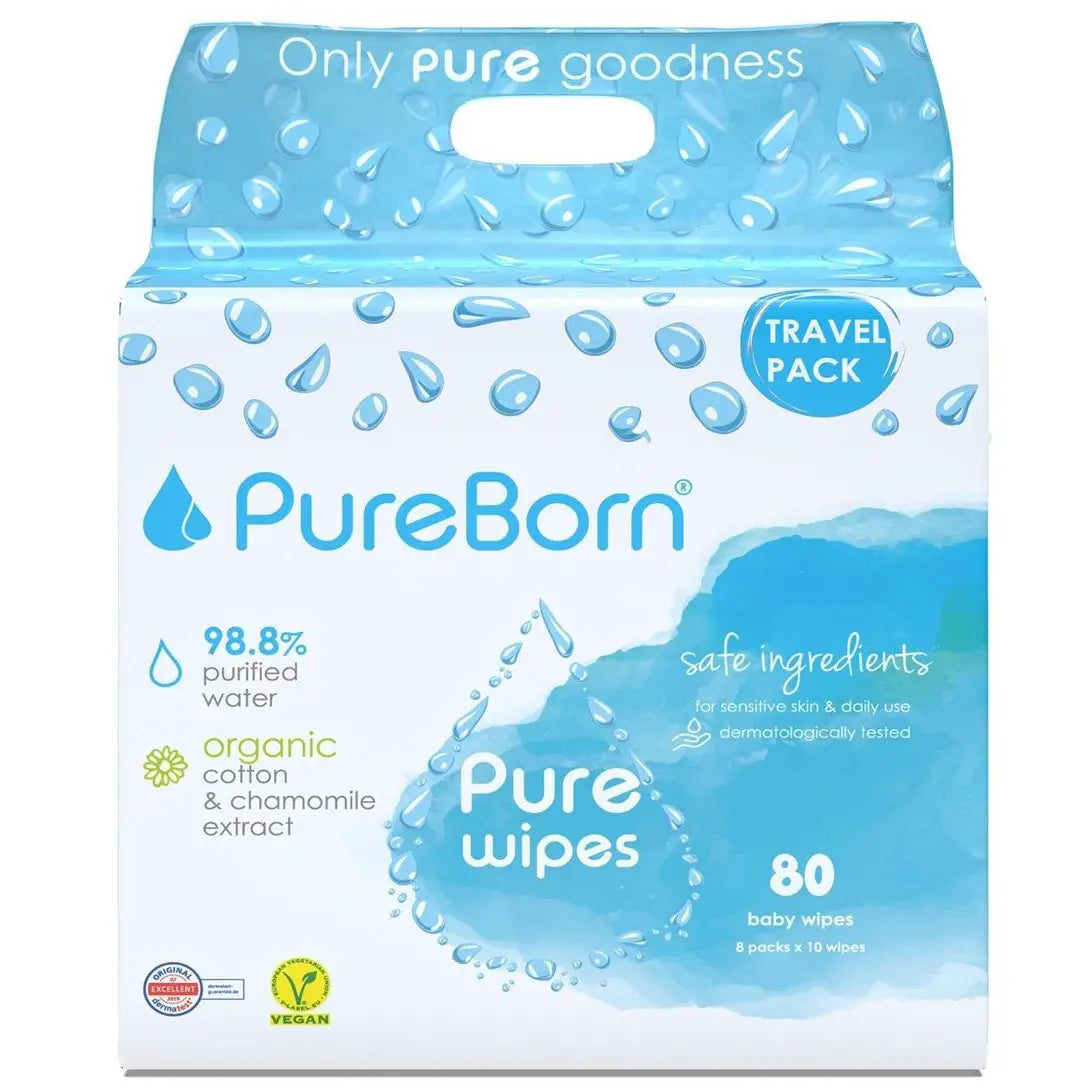 مناديل السفر برائحة البابونج من PureBorn، 8 × 10 مناديل مناديل السفر برائحة البابونج من PureBorn، 8 × 10 مناديل