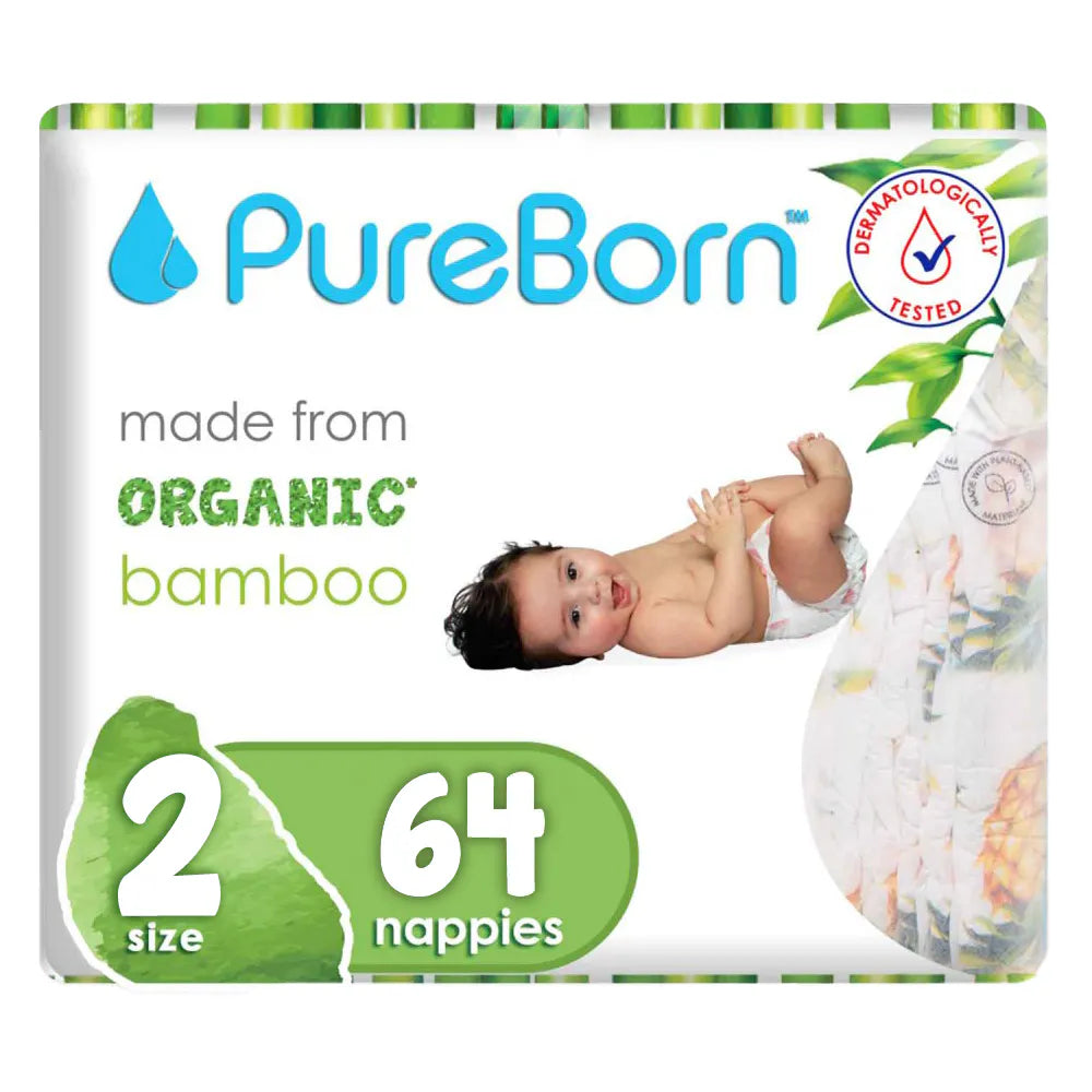 حفاضات PureBorn العضوية المصنوعة من الخيزران مقاس 2 - (عبوة من 64 قطعة) حفاضات PureBorn العضوية المصنوعة من الخيزران مقاس 2 - (عبوة من 64 قطعة)
