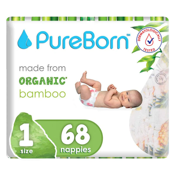 PureBorn Organic Bamboo Diapers Size 1 - (Pack of 68)