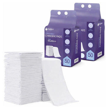 VidaMom Disposable Diaper Changing Mats (100 Pieces) Pack of 2 (White)