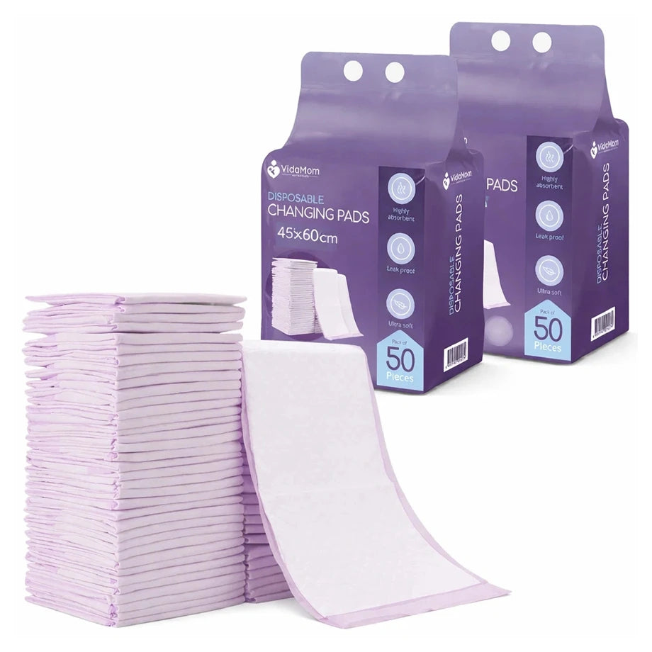 VidaMom Disposable Diaper Changing Mats (100 Pieces) Pack of 2