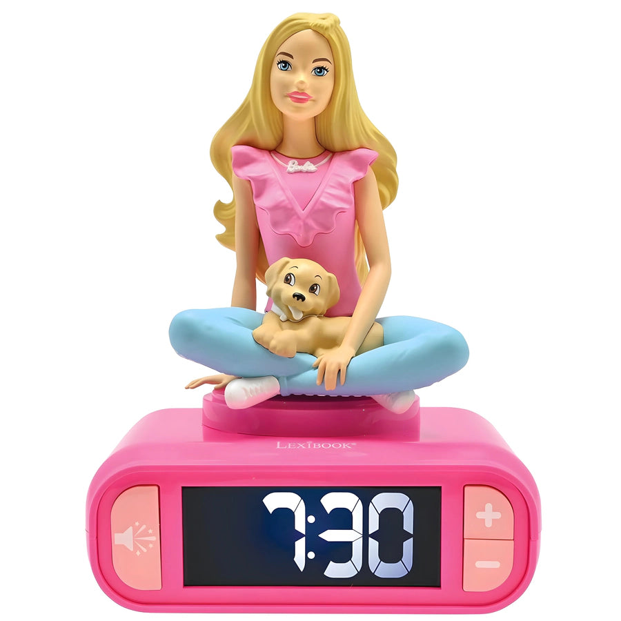 ساعة منبه رقمية ثلاثية الأبعاد من Lexibook Barbie مزودة بإضاءة ليلية وتأثيرات صوتية ساعة منبه رقمية ثلاثية الأبعاد من Lexibook Barbie مزودة بإضاءة ليلية وتأثيرات صوتية