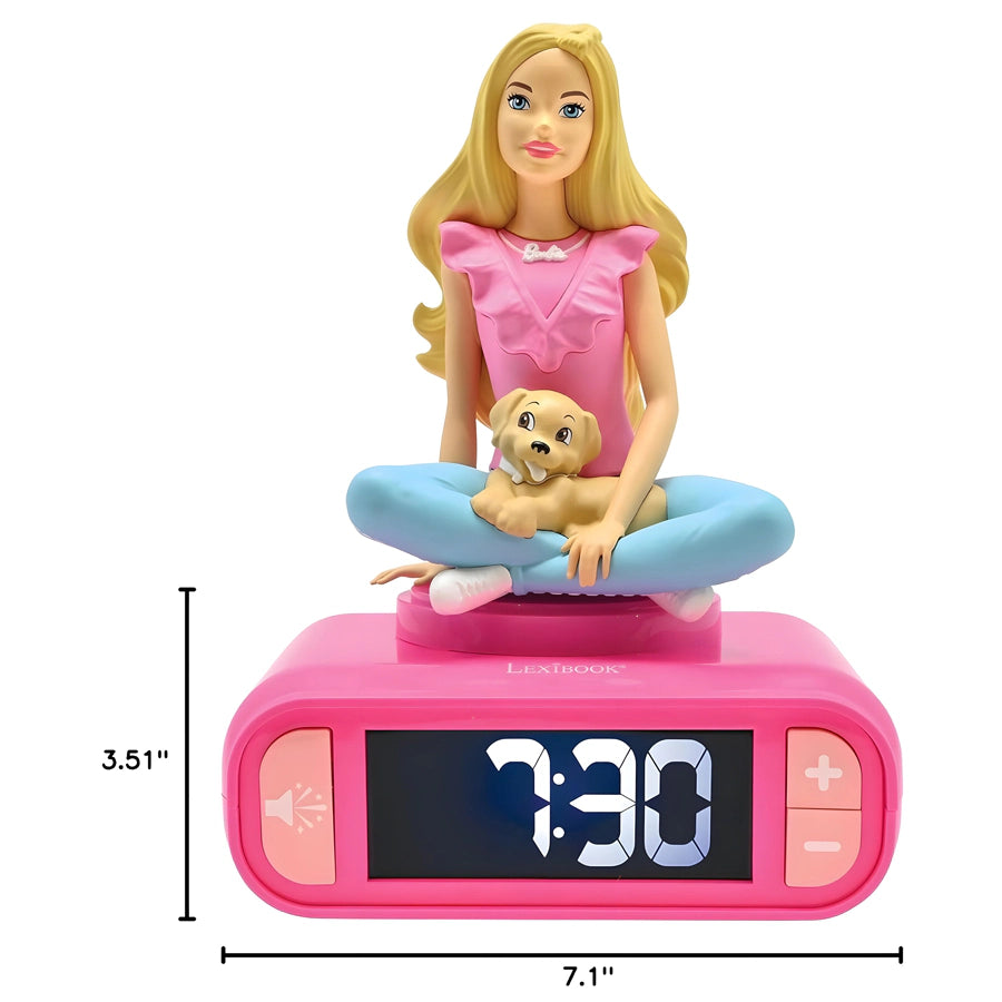 ساعة منبه رقمية ثلاثية الأبعاد من Lexibook Barbie مزودة بإضاءة ليلية وتأثيرات صوتية ساعة منبه رقمية ثلاثية الأبعاد من Lexibook Barbie مزودة بإضاءة ليلية وتأثيرات صوتية