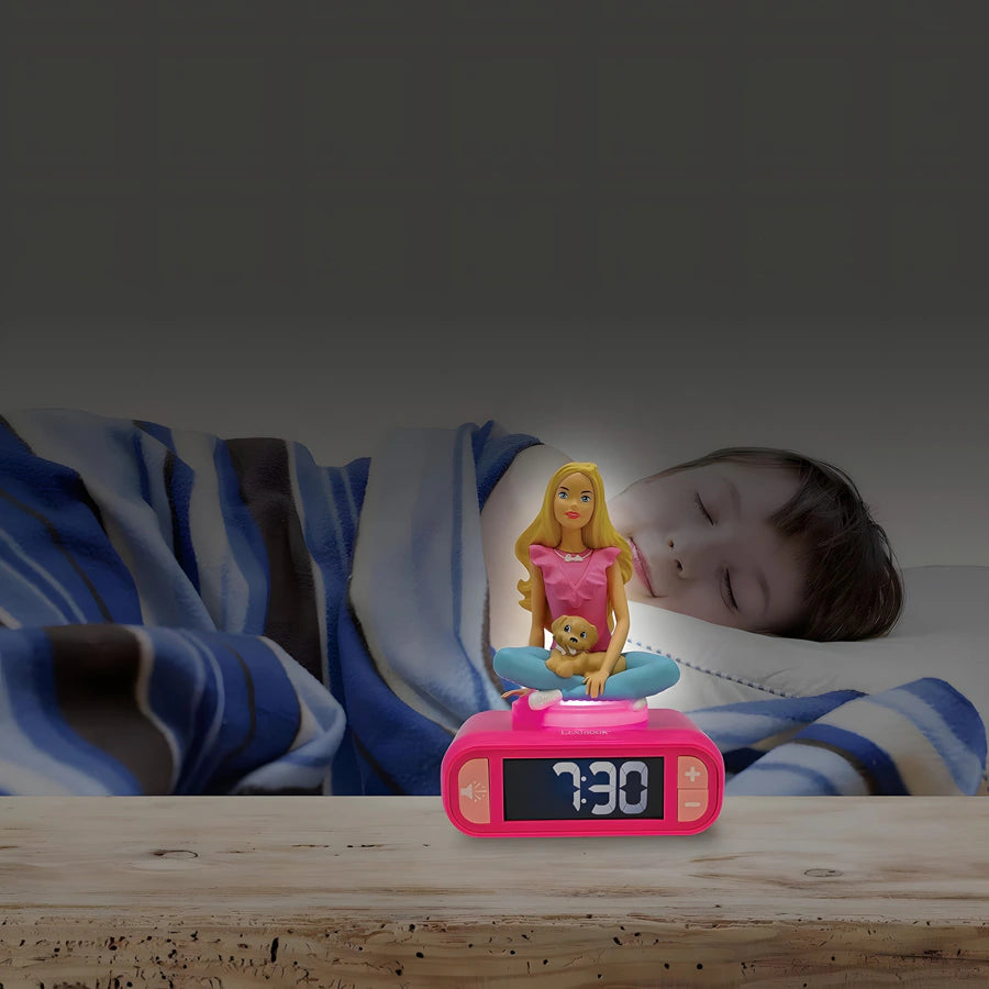 ساعة منبه رقمية ثلاثية الأبعاد من Lexibook Barbie مزودة بإضاءة ليلية وتأثيرات صوتية ساعة منبه رقمية ثلاثية الأبعاد من Lexibook Barbie مزودة بإضاءة ليلية وتأثيرات صوتية