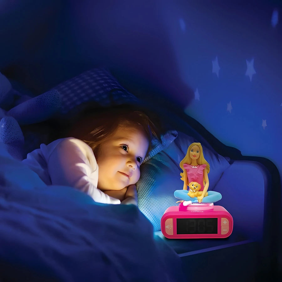 ساعة منبه رقمية ثلاثية الأبعاد من Lexibook Barbie مزودة بإضاءة ليلية وتأثيرات صوتية ساعة منبه رقمية ثلاثية الأبعاد من Lexibook Barbie مزودة بإضاءة ليلية وتأثيرات صوتية
