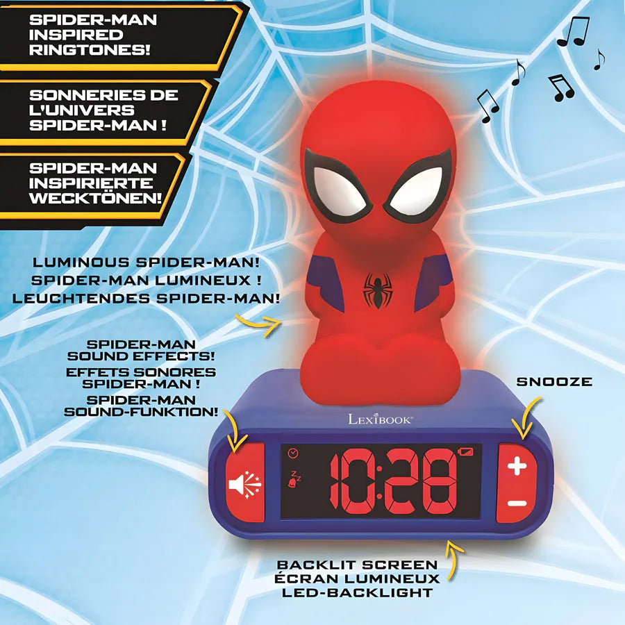 ساعة منبه Lexibook Spiderman مع إضاءة ليلية بتصميم ثلاثي الأبعاد ساعة منبه Lexibook Spiderman مع إضاءة ليلية بتصميم ثلاثي الأبعاد