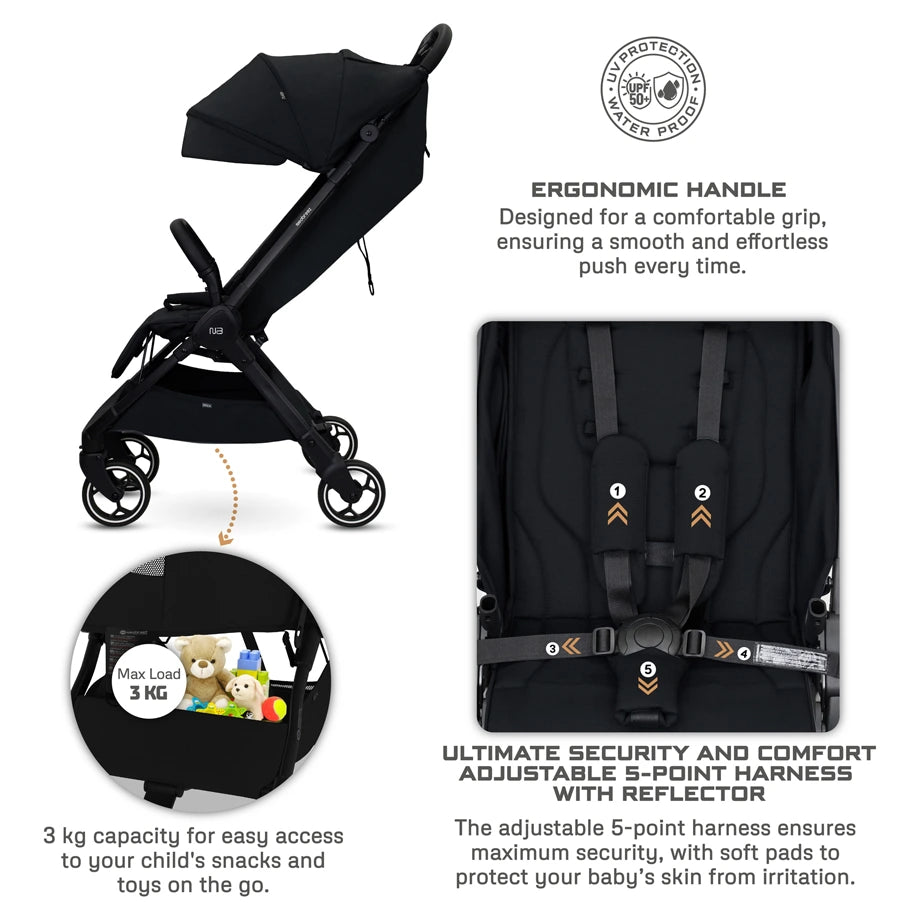 Neobreez DECA Ultra-Lightweight Cabin Size Travel Stroller (Black)