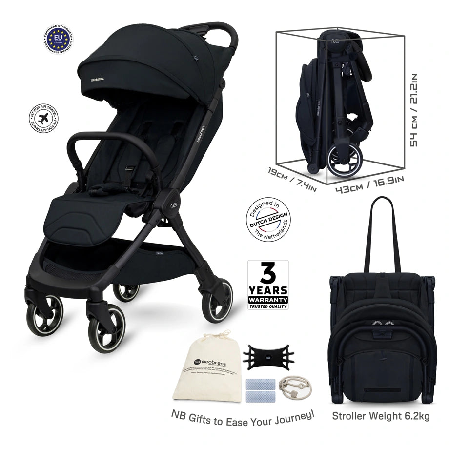 Neobreez DECA Ultra-Lightweight Cabin Size Travel Stroller (Black)