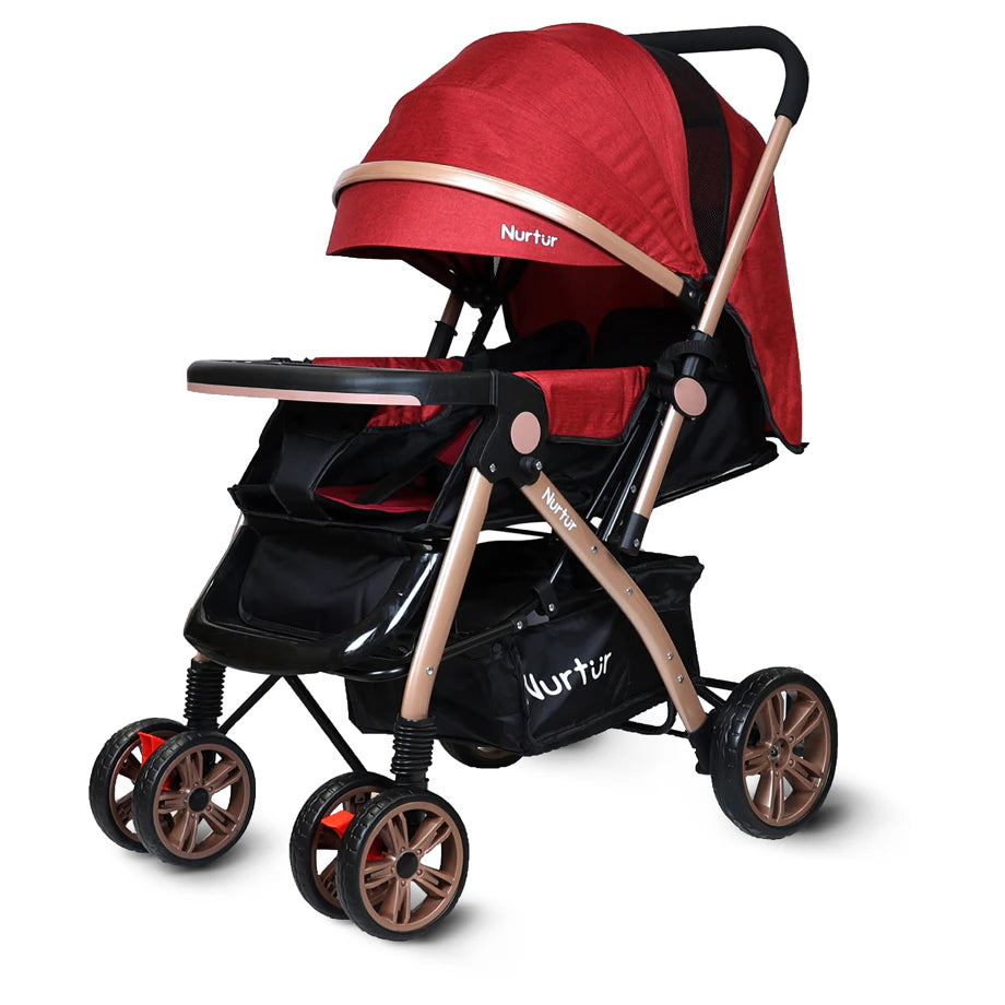 Nurtur Wilder Reversible Stroller with Reclining Seat & Basket (Red)