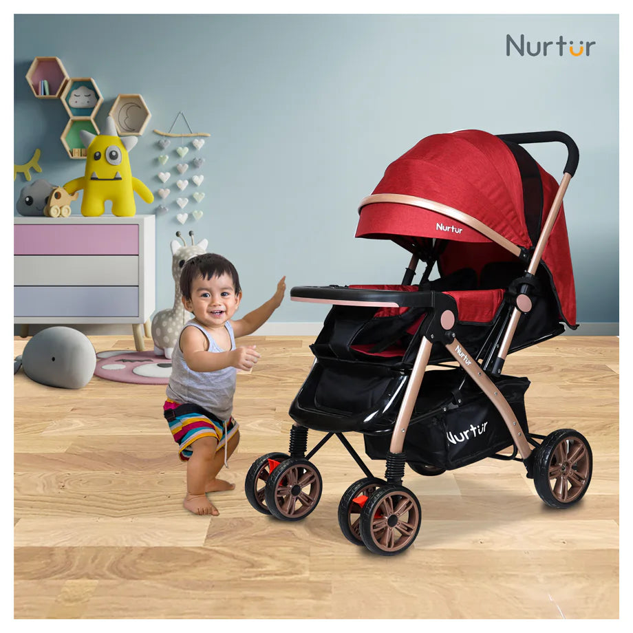 Nurtur Wilder Reversible Stroller with Reclining Seat & Basket (Red)