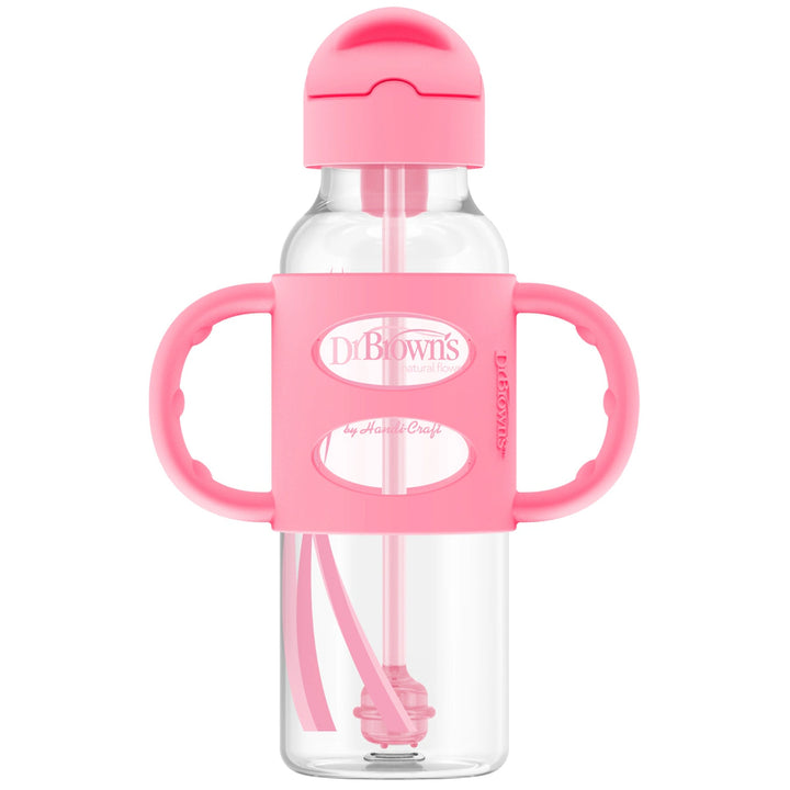 Dr. Browns Sippy Straw Bottle w/ Silicone Handles 250ml (Pink)