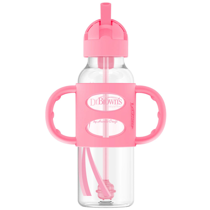 Dr. Browns Sippy Straw Bottle w/ Silicone Handles 250ml (Pink)