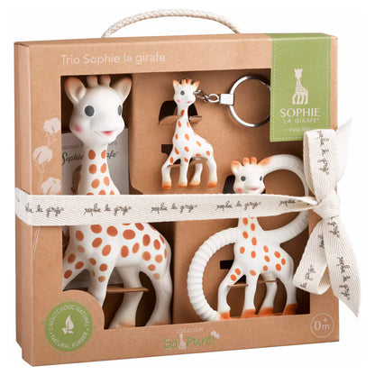 Sophie La Girafe Trio Giraffe Teether Teething Ring Key Chain So'Pure Gift Box (Brown & White)