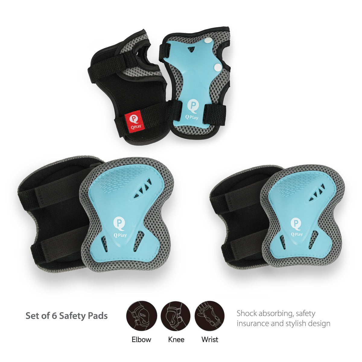 Qplay Kids Sports Safety Gear Set Elbow, Knee & Wrist Guards