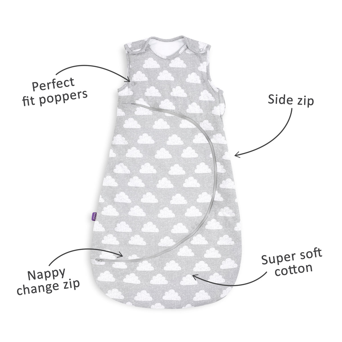 SnuzPouch 0.5 Tog Sleeping Bag 0–6 Months (Cloud Nine)
