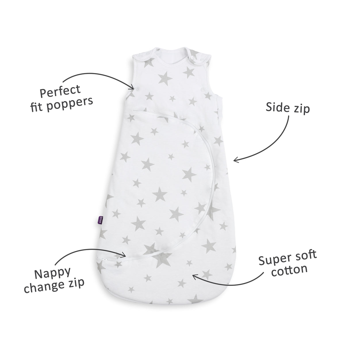 SnuzPouch 0.5 Tog Sleeping Bag 0–6 Months (Grey Star)