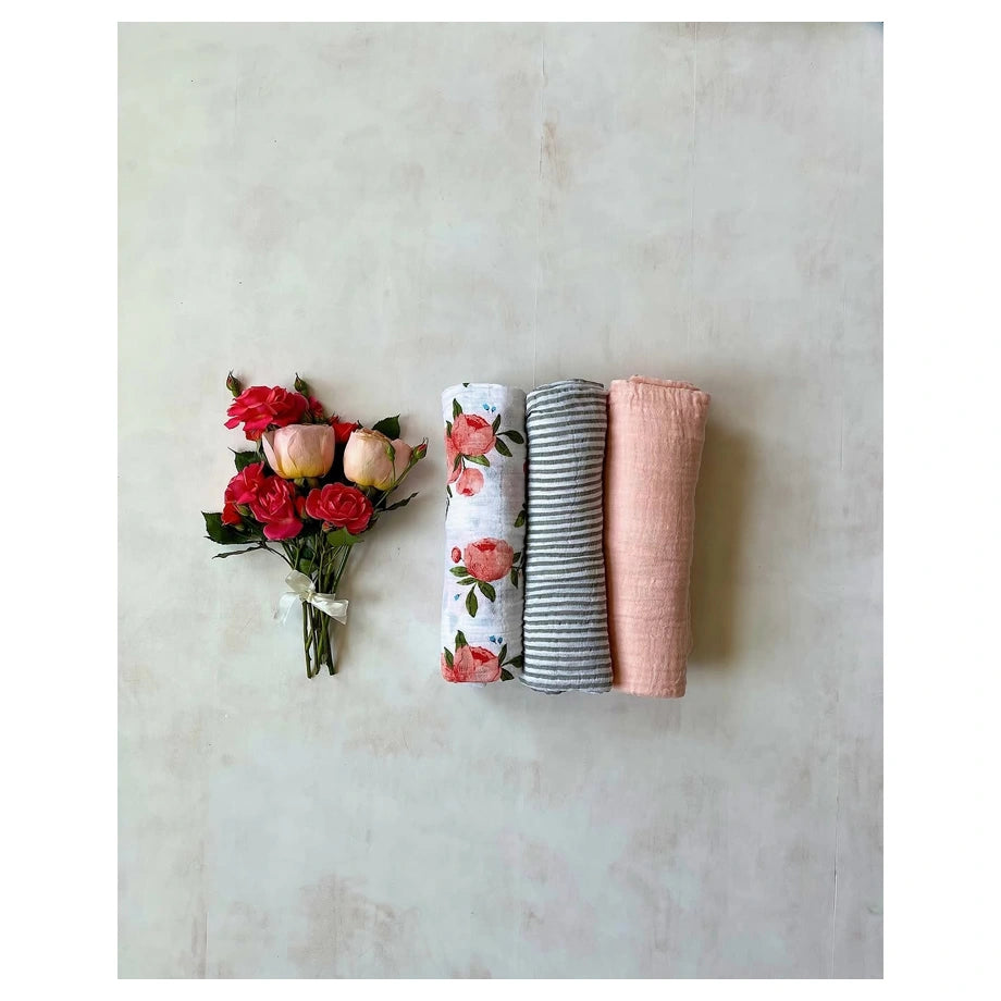 Little Unicorn 3-Pack Cotton Muslin Swaddle Set (Watercolor Roses 2)