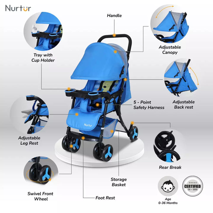 Nurtur Ryder Lightweight Baby Stroller (Blue)