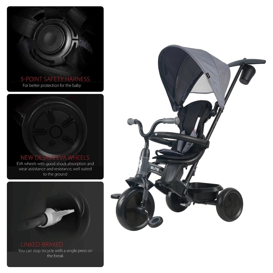 Qplay Elite Platinum 6 In 1 Tricycle For Kids (Grey)