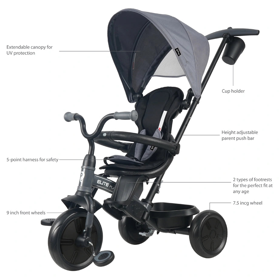 Qplay Elite Platinum 6 In 1 Tricycle For Kids (Grey)