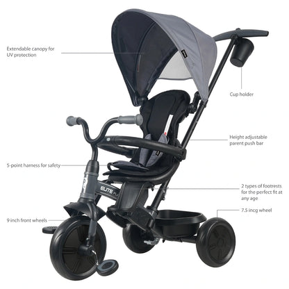 Qplay Elite Platinum 6 In 1 Tricycle For Kids (Grey)
