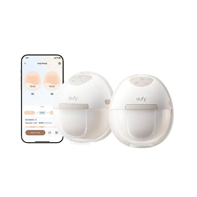 مضخة الثدي الكهربائية القابلة للارتداء Eufy E20 بدون استخدام اليدين، مزدوجة (أبيض)