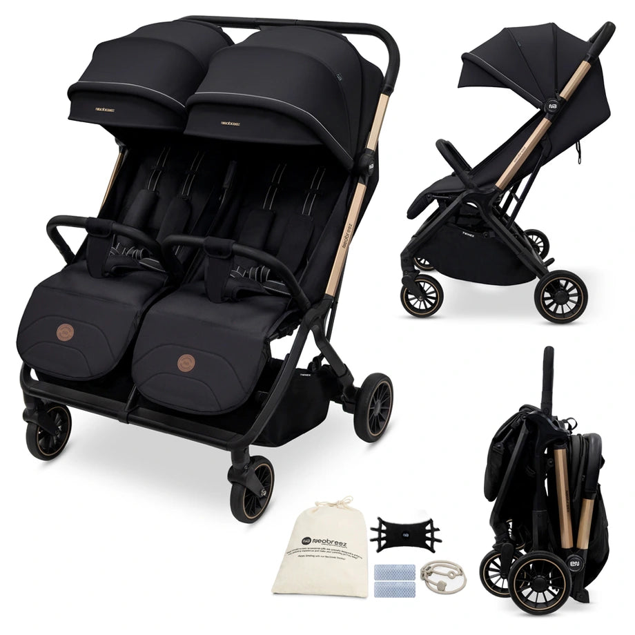 Neobreez Twinex Auto Fold Double Stroller (Black)