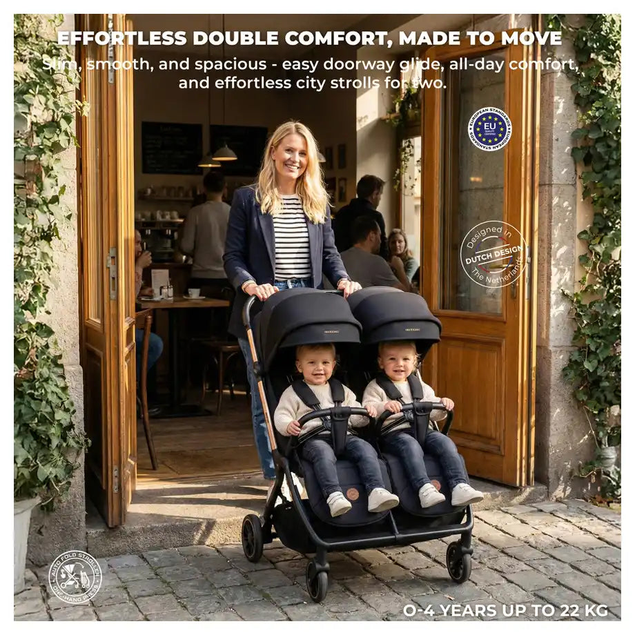 Neobreez Twinex Auto Fold Double Stroller (Black)