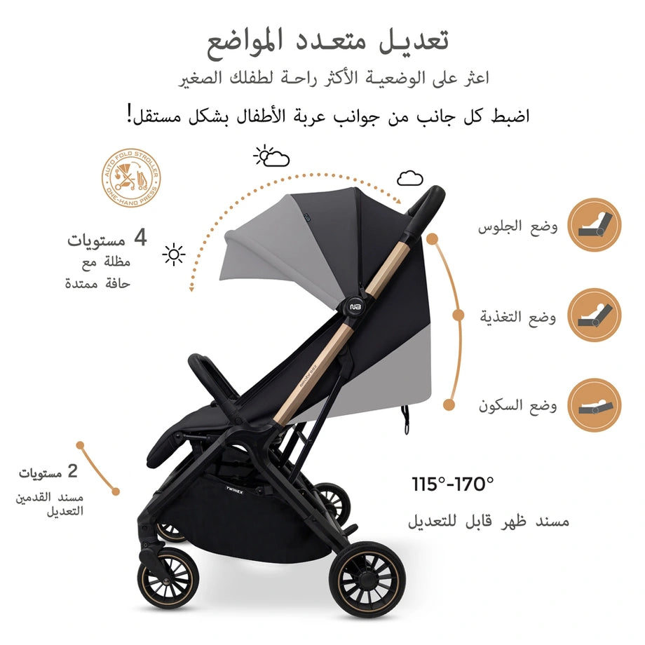 Neobreez Twinex Auto Fold Double Stroller (Black)
