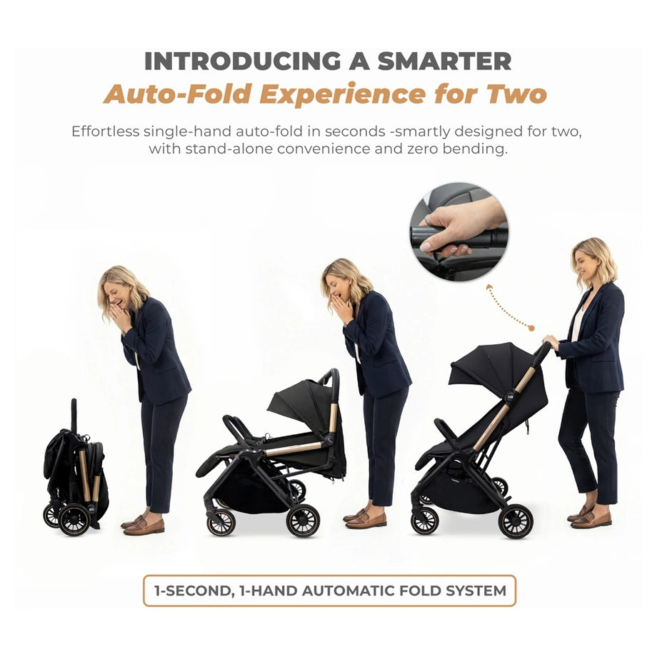 Neobreez Twinex Auto Fold Double Stroller (Black)