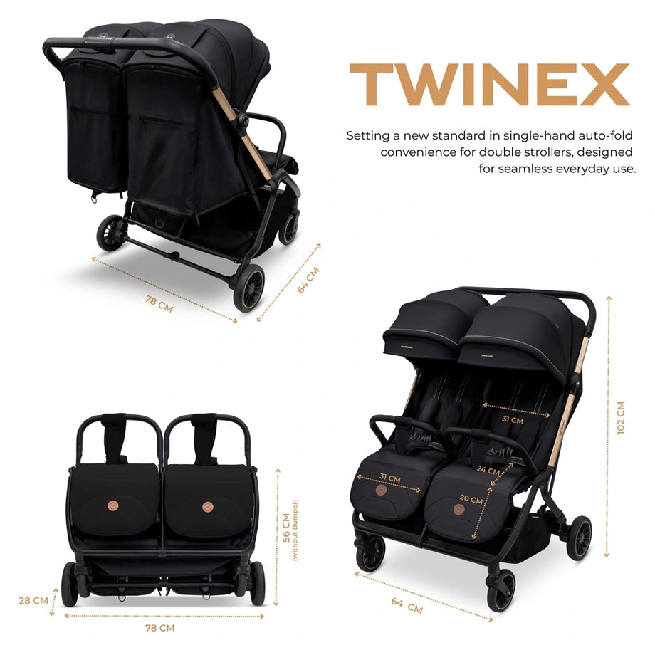 Neobreez Twinex Auto Fold Double Stroller (Black)