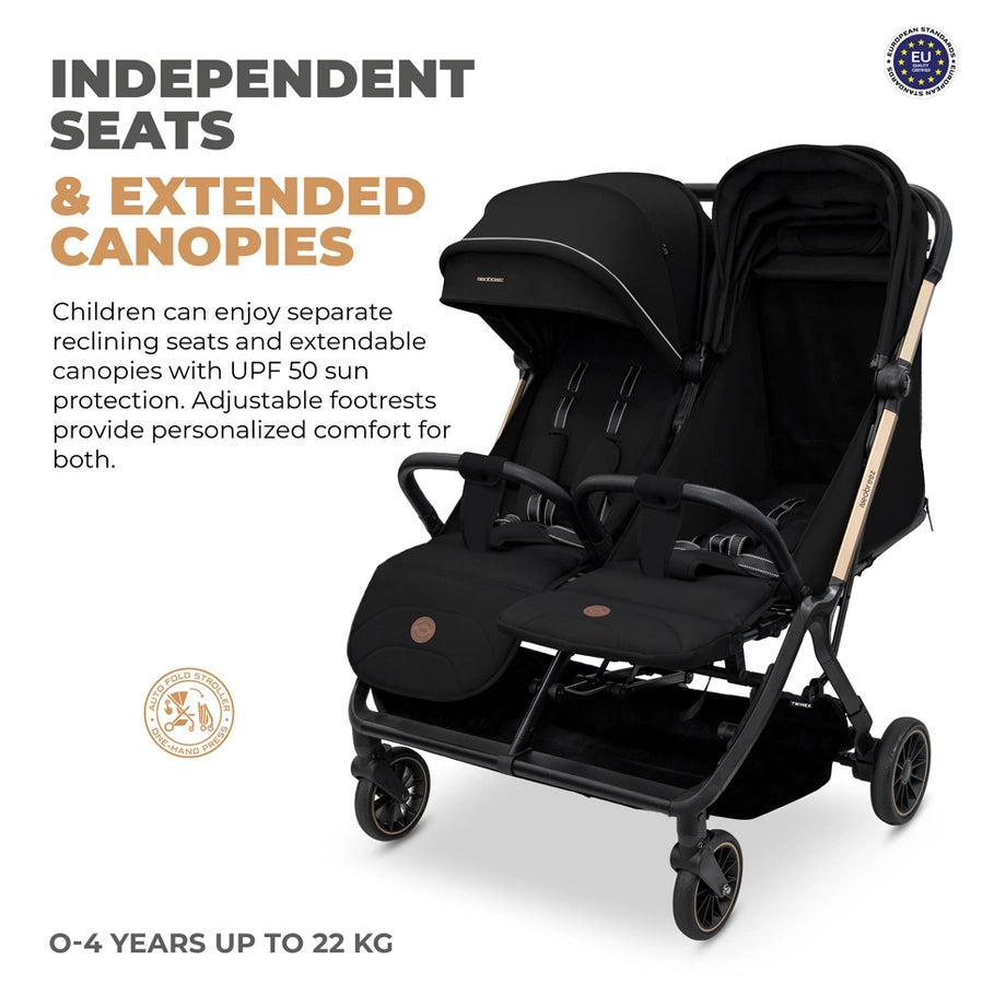 Neobreez Twinex Auto Fold Double Stroller (Black)