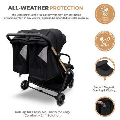 Neobreez Twinex Auto Fold Double Stroller (Black)