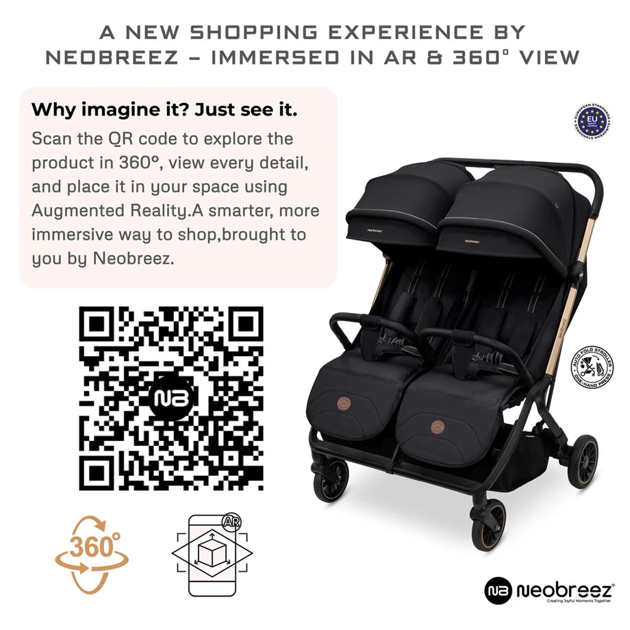 Neobreez Twinex Auto Fold Double Stroller (Black)