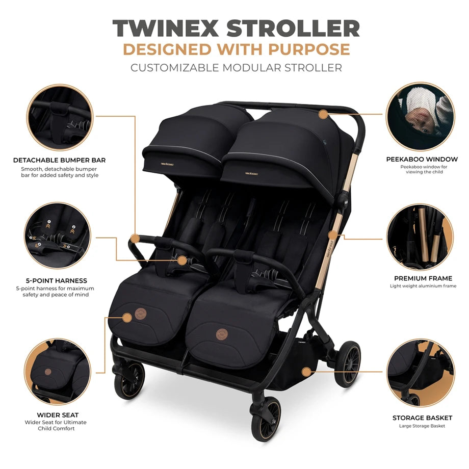 Neobreez Twinex Auto Fold Double Stroller (Black)