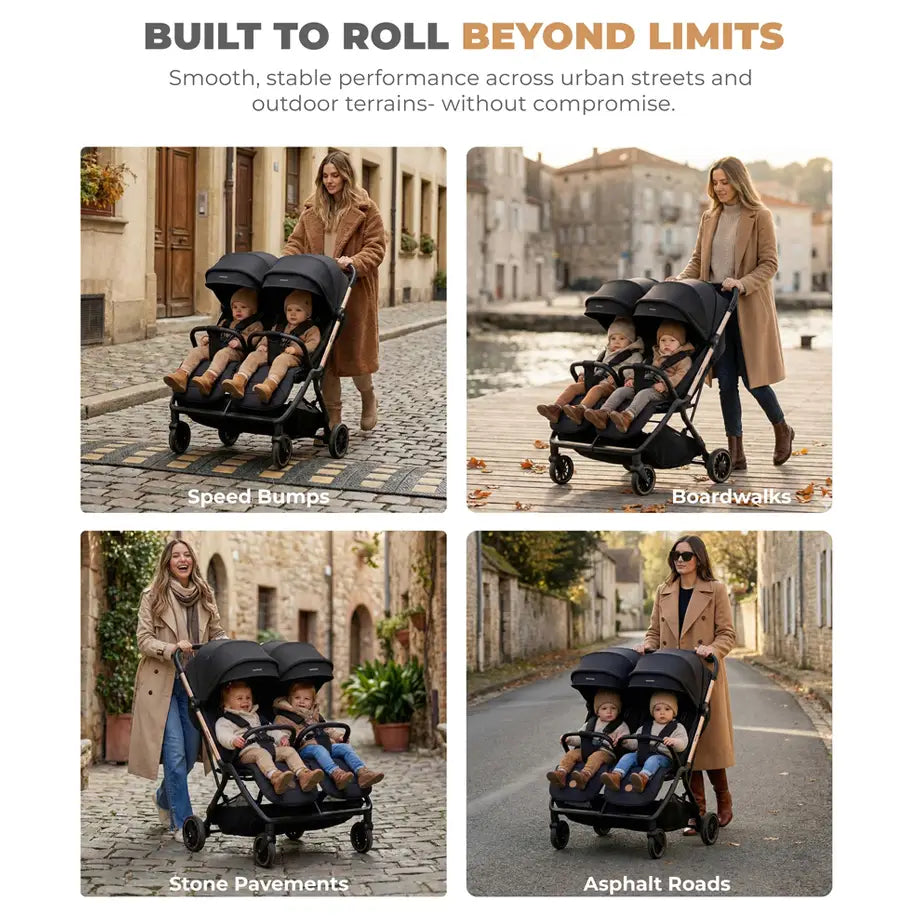 Neobreez Twinex Auto Fold Double Stroller (Black)